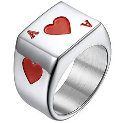 Axbuldo Ring Herren Retro Poker Ringe Vintage Herz-Ass Spilekarte Ring Punk Gotik Edelstahl Ring Geschenke für Männer Jugend Silber von Axbuldo