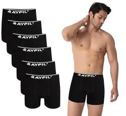 Ayfil Boxershorts Herren Unterhosen Männer Unterwäsche Men Bio Baumwolle 6er Pack Schwarz K7006-Black (K7006-Black, DE/NL/SE/PL, Alphanumerisch, XXL, Regular, Regular) von Ayfil