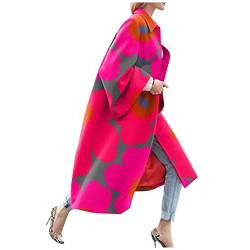 Damen Strickjacke Mantel Long Windbreaker Jacket Long Flare Sleeve Jacket Trenchcoat Bedruckte Tasche Freizeitjacke Winter Windbreaker Printed Loose Mantel Übergangsjacke (XL, Rosa) von Ayhuang