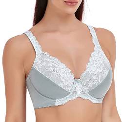 Ayigedu Damen Spitze Minimizer BH Volle Abdeckung Plus Size Bügel Nicht Gepolstert Komfort BH, grau, 120D von Ayigedu