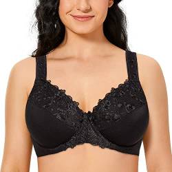 Ayigedu Damen Vollständige Abdeckung Bügel Push Up BH Floral Spitze Plus Size Nicht Gepolstert Komfort Alltag BH, Schwarz , 95GG von Ayigedu