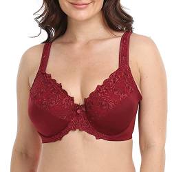 Ayigedu Damen Vollständige Abdeckung Bügel Push Up BH Floral Spitze Plus Size Nicht Gepolstert Komfort Alltag BH, weinrot, 110D von Ayigedu