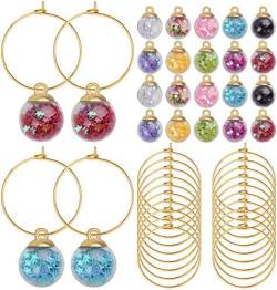 Aylifu 20 Stück 16 mm Bunte Kristallglas Ball Charms und 50 Stück 25 mm Golden Weinglas Charme Ringe Ohrring Perlen Reifen für DIY Ohrringe Schmuck Herstellung Party Aktivitäten von Aylifu