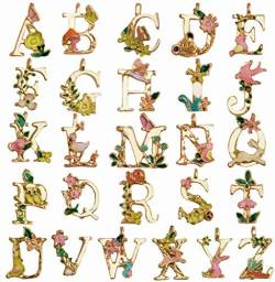 Aylifu 26 Stück Emaille Brief Charms Legierung A-Z Anfangsbuchstabe Anhänger Netter Garten Märchen Prinzessin Stil Alphabet Baumeln Charms für DIY Halskette Handwerk Schmuck Herstellung von Aylifu