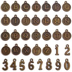 Aylifu 8 Sätze Antik Bronze Alphabet und Zahl Charms Gemischte Legierung Runde A-Z Anfangsbuchstabe Anhänger 0-9 Zahl Charme für DIY Halskette Armband Handwerk Schmuck Herstellung von Aylifu