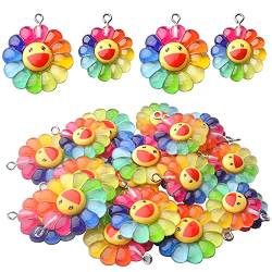 Aylifu Sonnenblumen-Charm-Anhänger, Kunstharz, Regenbogen-Blumen-Charm, Smiley-Gesicht, Sonnenblumen-Cabochons, Epoxid-Charms für selbstgemachte Schmuckherstellung, Halsketten, Basteln, 2 Größen, 20 von Aylifu