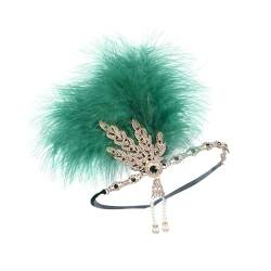 Aymzbd Stirnband Kopfbedeckung, Kopfschmuck mit Blatt Strasssteinen, Feder Stirnband Zum Verkleiden für Bühnen Karneval, Grün von Aymzbd