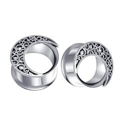 Ayoiow 2 STK Ohr Flesh Tunnel, Ohr Tunnel Edelstahl Ohr Plug Männer Vintage Filigree Mond Form Tunnel 8mm von Ayoiow