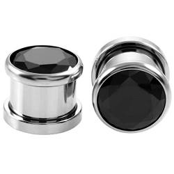 Ayoiow 2 STK Ohrring Tunnel, Flesh Tunnel Stahl Ohrringe Plugs Männer mit Schwarz Zirkonia Plugs 6mm von Ayoiow