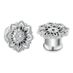 Ayoiow 2 Stk Ohr Tunnel Set Edelstahl, Hohl Blume Form Plugs 16mm Tunnel Piercing Silber von Ayoiow