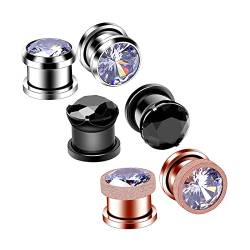 Ayoiow 6 STK Flesh Tunnel Plug, Tunnel Stahl Ohrringe Plugs Männer mit Zirkonia Plugs 8mm von Ayoiow