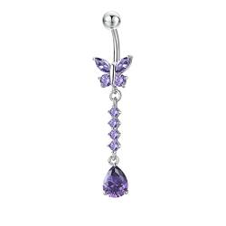 Ayoiow Bauchnabelpiercing Banane Silber Schmetterling Träne Zirkonia Piercing Bauchnabel Chirurgenstahl für Damen Lila von Ayoiow