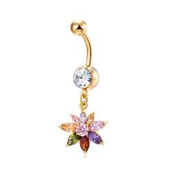 Ayoiow Bauchnabelpiercing Gold Blume Zirkonia Bauchnabelpiercing für Frauen Gold von Ayoiow