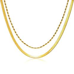Ayoiow Damen Kette Lang, Halskette Titan Doppelte Schlangen Kette Halskette Gold von Ayoiow