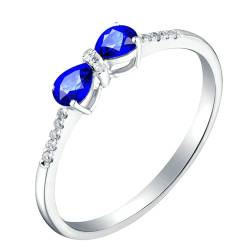 Ayoiow Damen Ring 18 Karat Hochzeitsring Damen Bowknoten Tropfen 0.9ct Blau Saphir Ringe 0.05ct Damenring Mit Steinen Ring Blau von Ayoiow