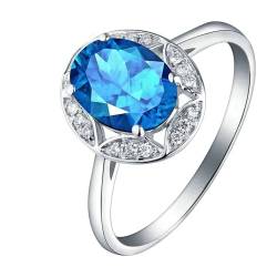 Ayoiow Damen Ring 18 Karat Ring Damen Verlobung Schlicht Oval 1.33ct Blau Topas Ring 0.07ct Damenring Steinchen Ringe Weißgold von Ayoiow