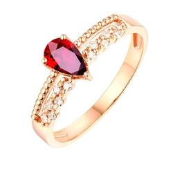 Ayoiow Damen Ring 18 Karat Ringe Damen Modeschmuck Tropfen 0.53ct Rot Rubin Ring 0.08ct Damenring Steinchen Ringe Rot von Ayoiow