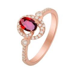 Ayoiow Damenring 18 Karat Bandring Damen Oval 0.56ct Rot Rubin Ring 0.226ct Damen Ring Steine Ringe Rot Roségold von Ayoiow