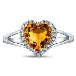 Ayoiow Damenring 18 Karat Ring Verlobung Damen Herz 1.43ct Gelb Citrin Ringe 0.08ct Damenring Steine Ring Weißgold von Ayoiow