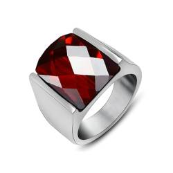 Ayoiow Edelstahl Eheringe Silber 15.6MM Ring Mit Rot Zirkonia Punk Ring Männer von Ayoiow