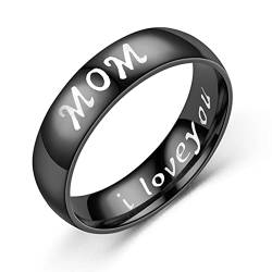 Ayoiow Eheringe für Sie und Ihn, Partner Ringe für Sie und Ihn Edelstahl 6mm Poliert Ring Mit Mom Ring Größe 52 (16.6), Schwarz von Ayoiow