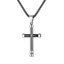 Ayoiow Herren Kette, Titan Halskette Runde Kreuz mit Zirkonia Anhänger-Halsketten von Ayoiow