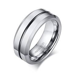 Ayoiow Herrenringe Chirurgenstahl, Wolfram Ring Breit 8mm Gerillt Eheringe Silber Grau Ring Größe 54 (17.2) von Ayoiow
