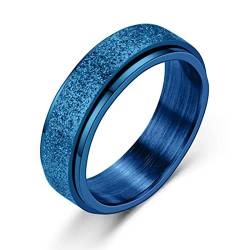 Ayoiow Männer Ring Gravur, Ringe Blau 6mm Matt Spinner Ring Eheringe65 (20.7) von Ayoiow