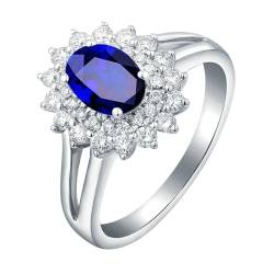 Ayoiow Ring 18 Karat Ehering Damen Bloom Blume Oval 0.6ct Blau Saphir Ring 0.34ct Damen Ring Steine Ringe Blau Weißgold von Ayoiow