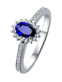 Ayoiow Ring 18 Karat Ehering Damen Oval 2ct Blau Saphir Ring 0.325ct Damen Ring Steine Ringe Blau Weißgold von Ayoiow