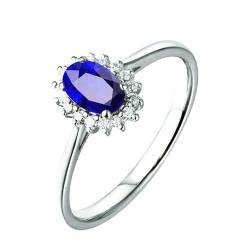 Ayoiow Ring 18 Karat Ringe für Damen Klassisch Blume Oval 1.5ct Blau Saphir Ringe 0.32ct Damenring Steine Ring Blau von Ayoiow