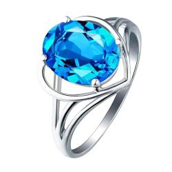 Ayoiow Ring Damen 18K Ehering Damen Hohle Herz Oval 2.97ct Blau Topas Ring Damen Ring Steinchen Ringe Weißgold von Ayoiow