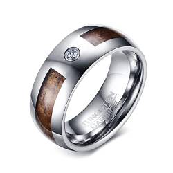 Ayoiow Ring Herren Biker, Wolfram Ring Herren 8mm Holz Eingelegt Eheringe Silber Ring Größe 62 (19.7) von Ayoiow