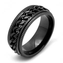 Ayoiow Ring Männer Gravur, Herren Ring Edelstahl 8mm Drehbar Kettenblatt Ring Größe 54 (17.2), Schwarz von Ayoiow