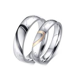 Ayoiow Ring Verlobung Herren Damen, Verlobungsringe Paar Edelstahl Echtes Liebes Puzzle Herz Eheringe Silber Ring Größe Damen Gr. 45 (14.3) & Herren Gr. 62 (19.7) von Ayoiow