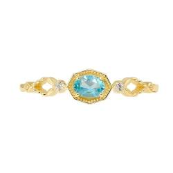 Ayoiow Ring für Frauen Gold 14K Mit Blauem Ovalem Apatit Und Weißem Cubic Zirkonia Ringe Verlobung Damen von Ayoiow