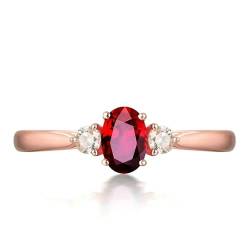 Ayoiow Ring für Frauen Rotgold 18 Bandring Damen Oval 0.46ct Rot Rubin Ringe 0.126ct Damenring Steine Ring Roségold von Ayoiow