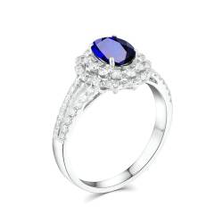 Ayoiow Ring für Frauen Weißgold 18 Ehering Damen Blume Oval 1.33ct Blau Saphir Ringe 0.684ct Ring Mit Steinen Ring Blau von Ayoiow