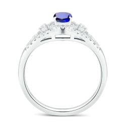 Ayoiow Ring für Frauen Weißgold 18 Ring Damen Verlobung Schlicht Oval 0.51ct Blau Saphir Ringe 0.23ct Ring Mit Steinen Ring Blau von Ayoiow