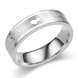 Ayoiow Ringe Verlobung Damen, Ringe Silber 6mm Herzschlag Verlobungsringe Ring Größe 60 (19.1) von Ayoiow