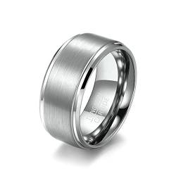 Ayoiow Wolfram Ring Tungsten, Ehering Silber 10 MM Gebürstete Matte Versprechensbänder mit Stufenkanten Größe 62 (19.7) von Ayoiow