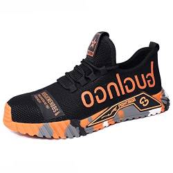 Ayqyc Sicherheitsschuhe Herren Damen S3 Sportlich rutschfeste Arbeitsschuhe mit Stahlkappe Leichtgewich Breathable Schutzschuhe,Orange,Size 42 von Ayqyc