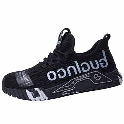 Ayqyc Sicherheitsschuhe Herren Damen S3 Sportlich rutschfeste Arbeitsschuhe mit Stahlkappe Leichtgewich Breathable Schutzschuhe,Schwarz,Size 38 von Ayqyc