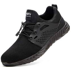 Ayqyc Sicherheitsschuhe Herren S3 Arbeitsschuhe Damen Leicht Atmungsaktiv Schutzschuhe Stahlkappe Sneakers, Schwarz, 44 EU von Ayqyc