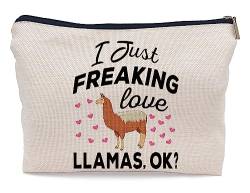 Ayxvt I Just Freaking Love Lama Llamas OK Kosmetiktasche, niedliche Lamas mit rosa Herz, dekorative Damen-Make-up-Tasche, Reißverschlussbeutel, Reise-Kulturbeutel, Geschenke für Lamas-Liebhaber, Freundin, Frauen und Mädchen von Ayxvt