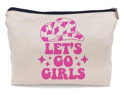 Ayxvt Kosmetiktasche mit pinkem Cowgirl-Hut, "Let's Go Girls", Vintage, Western, adrette, ästhetische Damen-Make-up-Tasche, Reißverschluss-Tasche, Reise-Kultur, Geschenke für West-Naturliebhaber, von Ayxvt