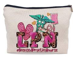 Ayxvt LPN lizenzierte praktische Krankenschwester-Kosmetiktasche, Retro, wunderschöner rosa Leoparden-Clipart-Stil, dekorative Make-up-Tasche für Damen, Reißverschluss, Reise-Toilettenartikel, von Ayxvt