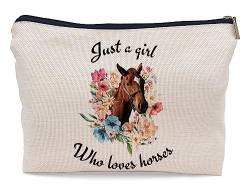 Kosmetiktasche mit Aufschrift Just a Girl Who Loves Horses, buntes florales Pferd, dekorative Make-up-Tasche für Damen, mit Reißverschluss, Reise-Toilettenartikel, Geschenke für Pferdeliebhaber, von Ayxvt