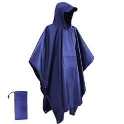 Azarxis Regenponcho, Regenponcho mit Kapuze, Tragbar Regenjacke Regenmantel für Wandern Camping Angeln (Dunkelblau) von Azarxis