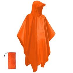 Azarxis Regenponcho, Regenponcho mit Kapuze, Tragbar Regenjacke Regenmantel für Wandern Camping Angeln (Orange) von Azarxis